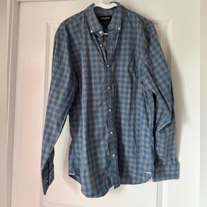 Bonobos Slim Fit Mens Large Blue Check Button Down Shirt Stretch Long Sleeve